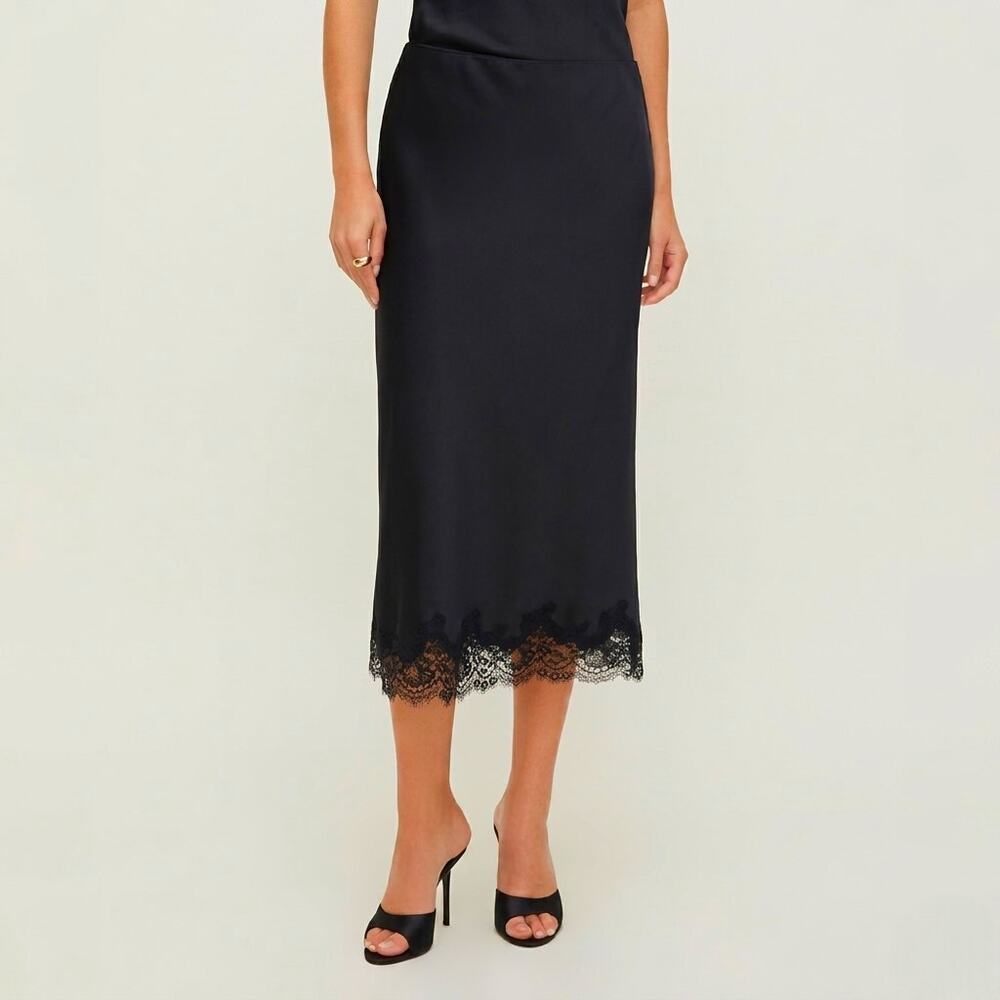 Dynamite Lace Satin Slip Midi Skirt Pull On Jet Black Small NWT